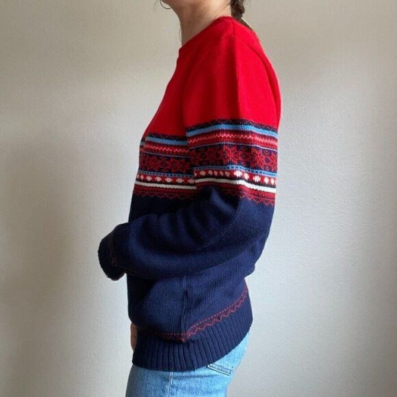Vintage 90s David Gregg Fair Isle Red Blue Oversized Grandpa Sweater Sz L - Picture 4 of 7